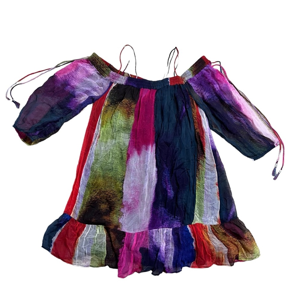 Floreat x Anthropologie Off The Shoulder Watercolor Mini Dress, Size Large - Picture 1 of 14